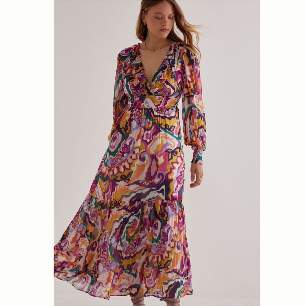 Anthropologie The Odetta Ruffled V-Neck Dress Pink Floral - Picture 3 of 6